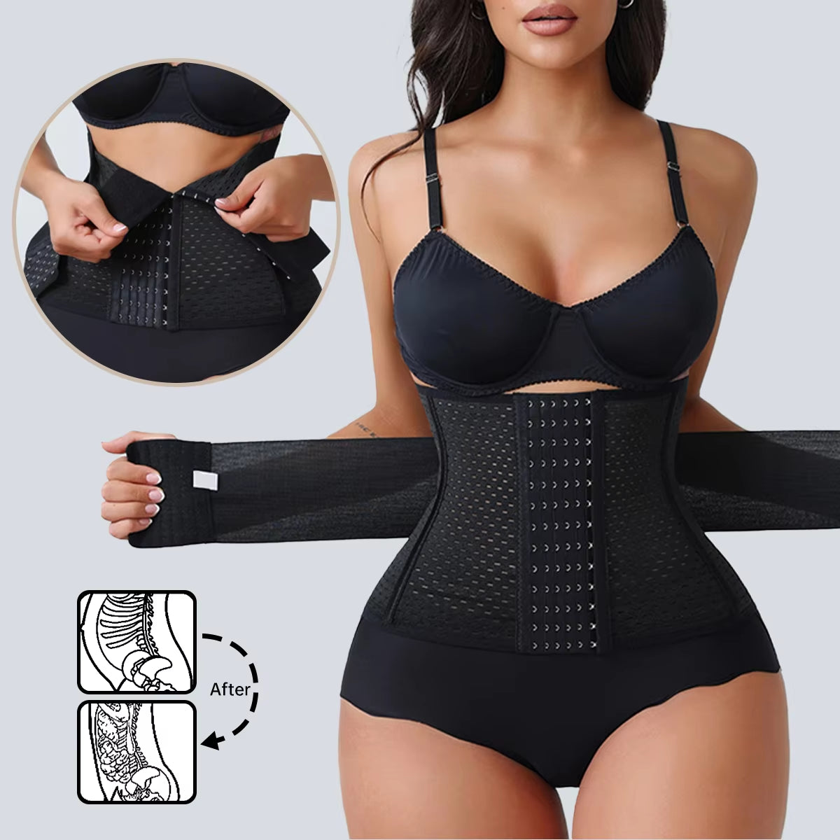 New Adjustable Waist Trainer for Women Double Belts Neoprene Corset with Zipper Workout Cincher for Tummy Control & Back Support