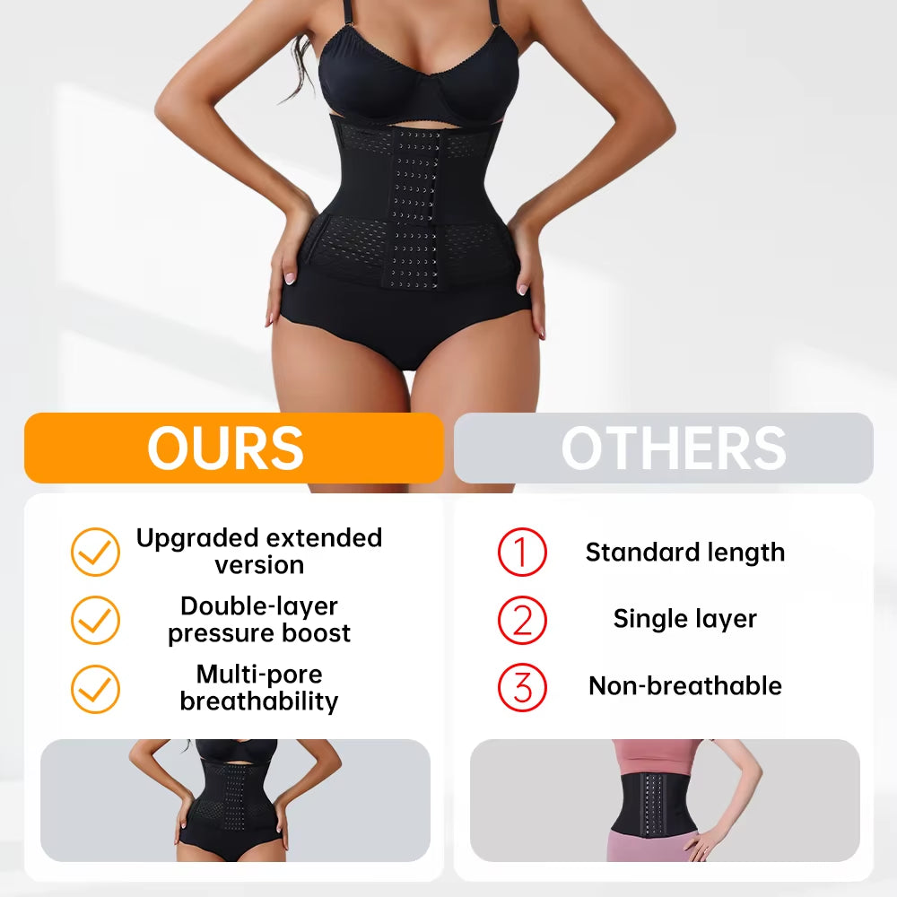 New Adjustable Waist Trainer for Women Double Belts Neoprene Corset with Zipper Workout Cincher for Tummy Control & Back Support